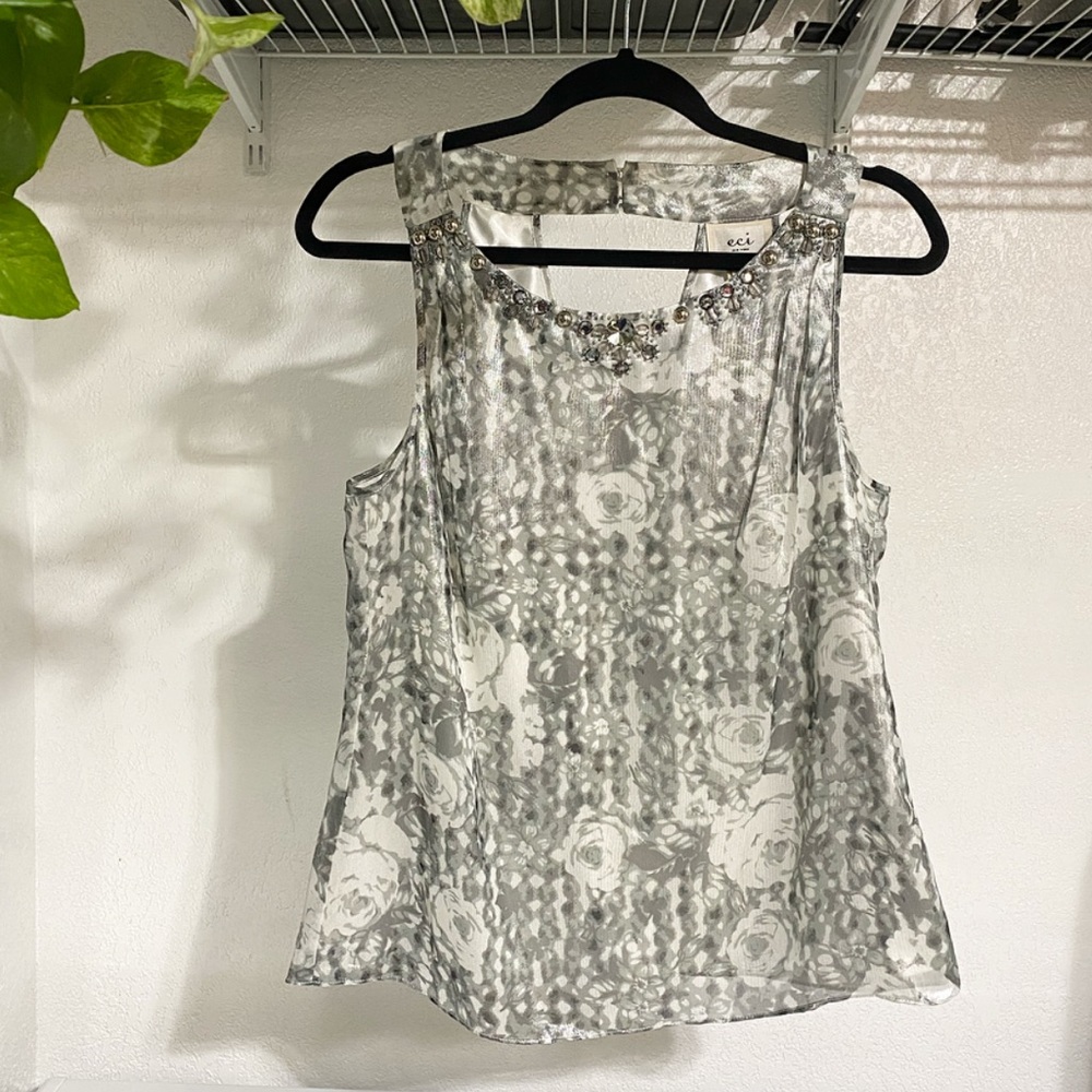 eci New York Sleeveless Silver Embellished Top